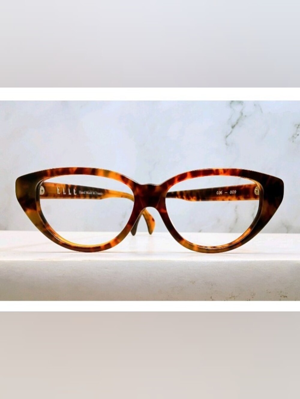 ELLE Tortoise Cat Eye Eyeglass Frames 036 809 Made in France Brown Rxable Glasse